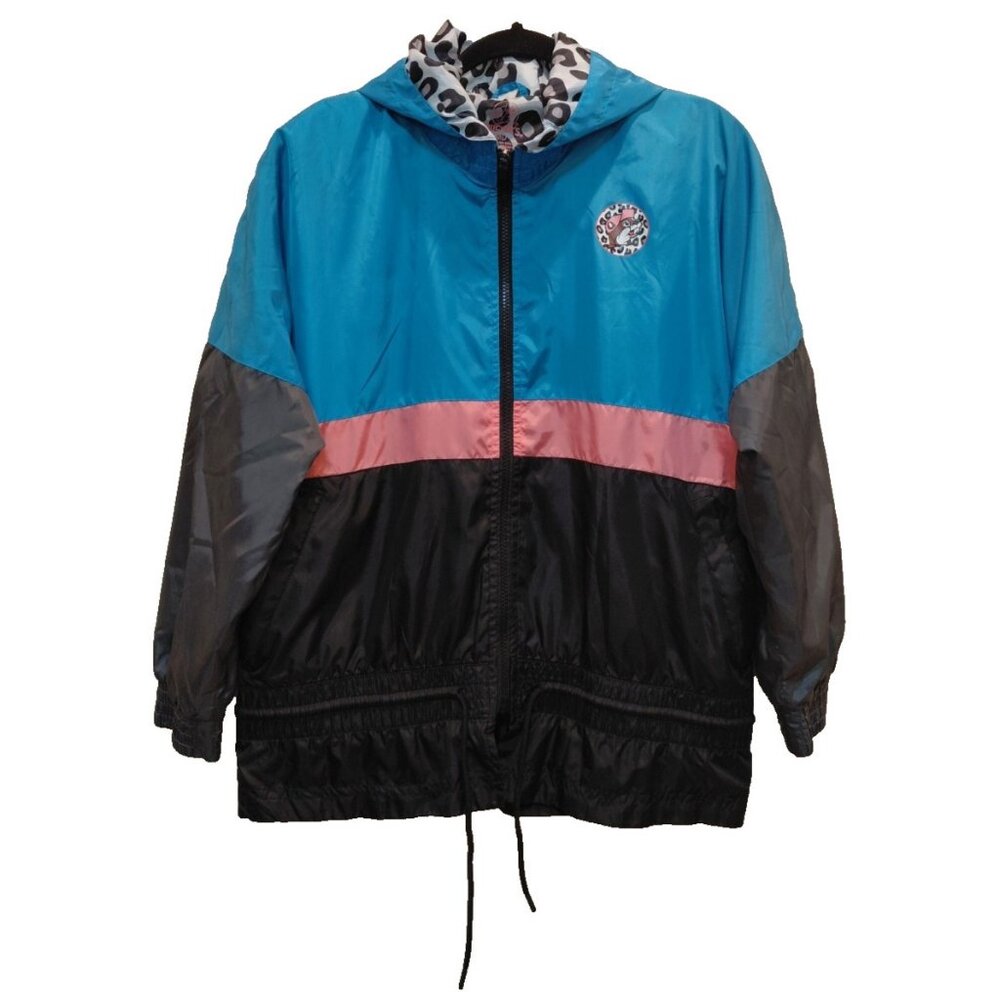 Buc-ee's Hooded Windbreaker Adult‎ Med Color Block Leopard Drawstring Waist